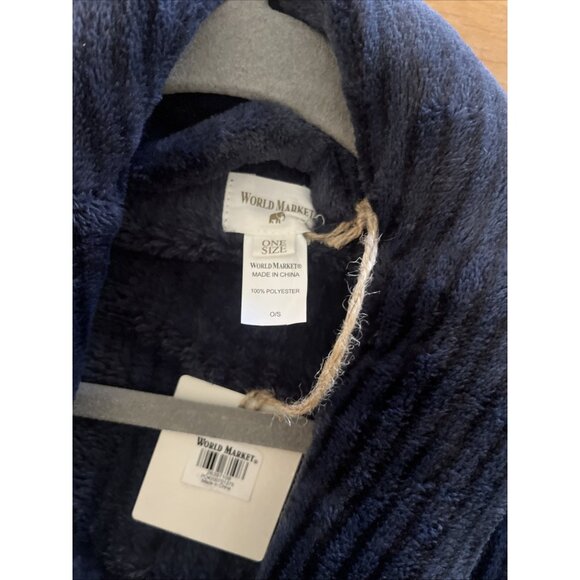 World Market NEW Plush Fleece Bathrobe Shawl Collar Soft Men’s OS Navy Blue - Picture 6 of 8
